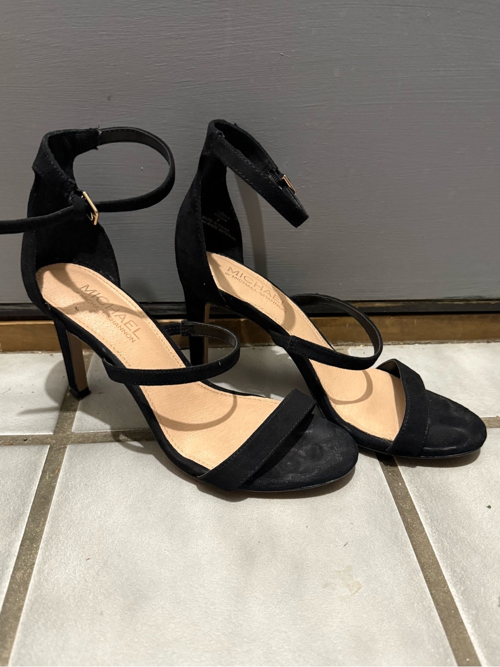 MICHAEL Michael Kors -“Sylvia” Black Suede Strappy Ankle-Heel Sandals (8)